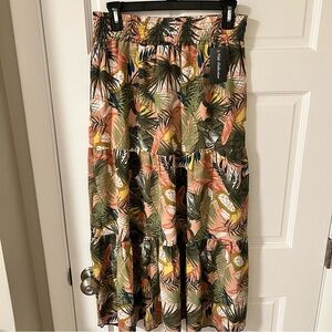 Nali Collection Tropical Palm tiered midi skirt elastic waist Size S-M NEW